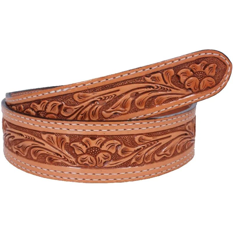 fashionable waist belt for plus size -B737 - Natural Floral Tooled Belt