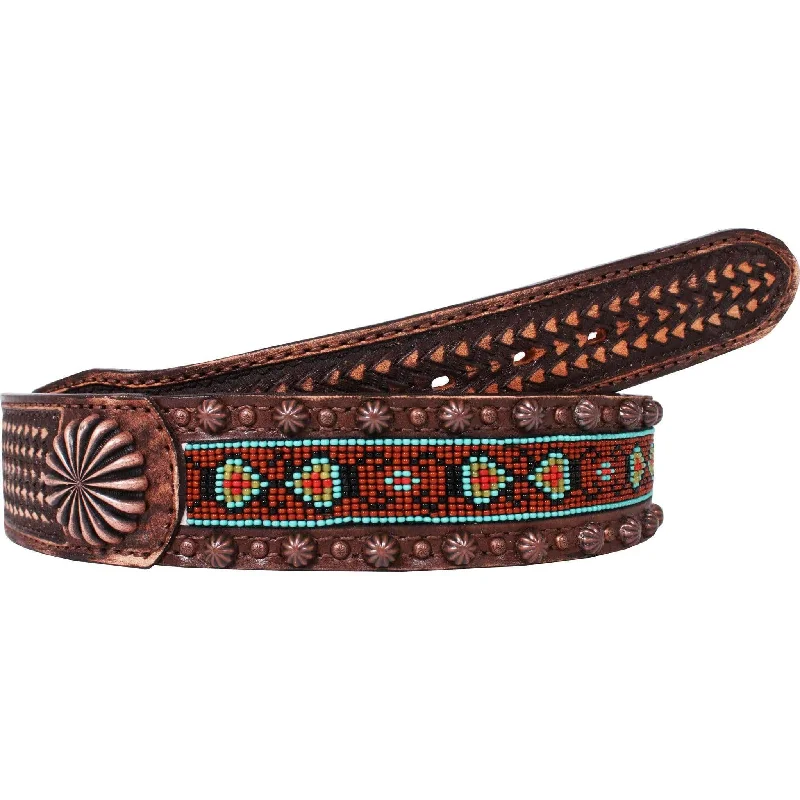 fashionable leather belt with large buckle -B775 - Brown Vintage Beaded Belt