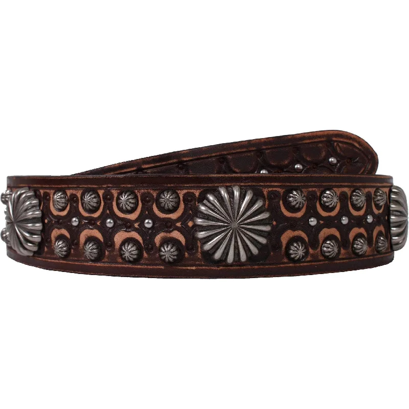 brown leather belt for men’s outfit -B793 - Brown Vintage Leather Studded Belt