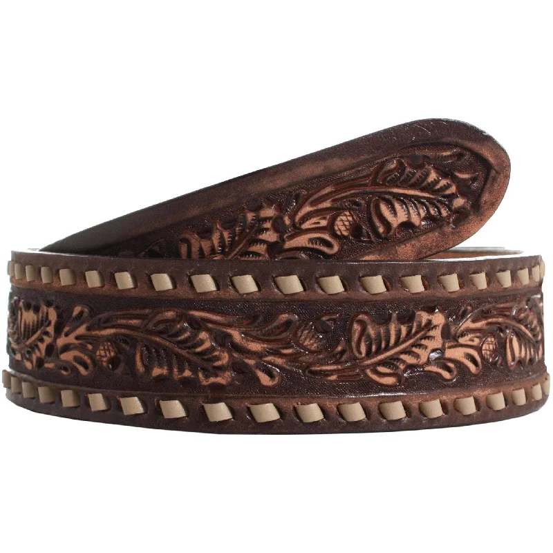 waist belt for casual dress with buckle -B825 - Tapered Acorn Tooled Belt