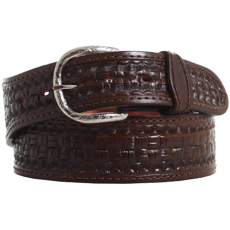 women’s classic leather waist belt -B839 - Brown Leather Tooled Belt