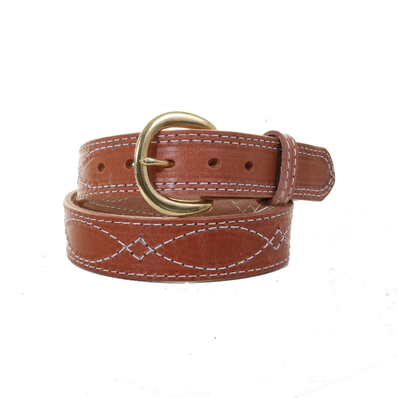 trendy leather waist belt with metallic finish -B866 - Harness Leather w/ Figure 8 Stitching Belt