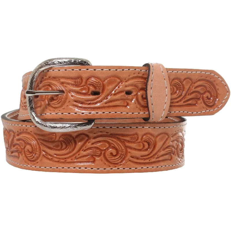 trendy wide waist belt with metallic accents -B868 - Natural Leather Whirlwind Tooled Belt