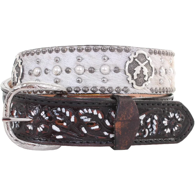 casual men’s belt with woven design -B901 - Roan Hair Studded Tooled Belt