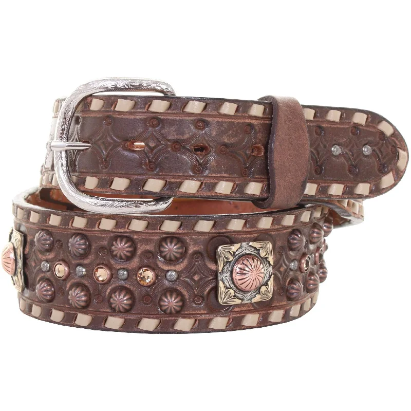 casual waist belt for everyday outfits -B907 - Brown Vintage Studded Belt