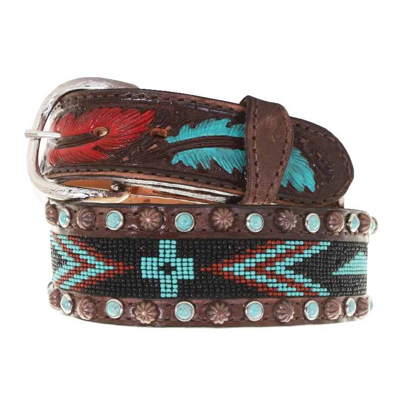 belt for casual attire with classic buckle -B916 - Brown Vintage Beaded Belt