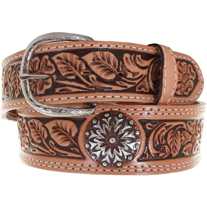 luxury leather belt for men’s suits -B927 - Natural Leather Tooled Belt