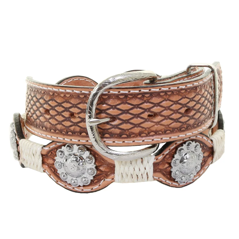 braided leather belt with brass buckle -B933 - Natural Leather Scalloped Belt