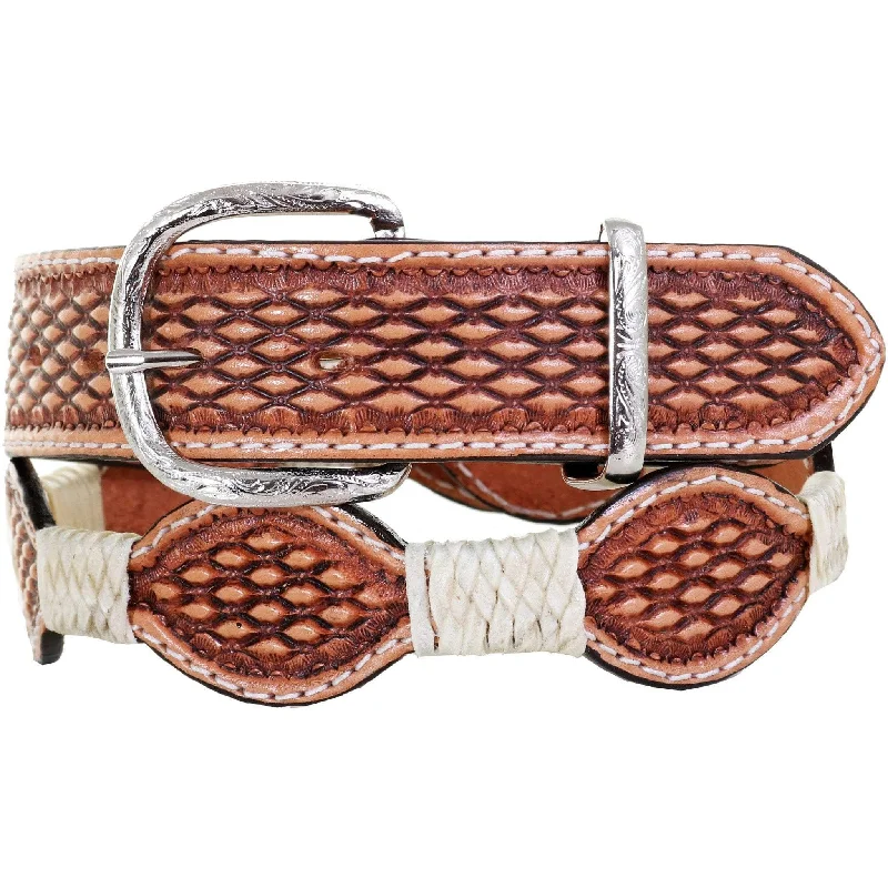 luxurious waist belt with crystal detail -B933A - Natural Leather Scalloped Belt