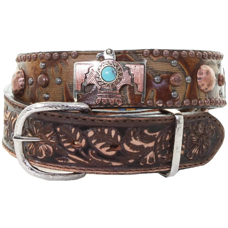 belt for casual women’s skirts -B963 - Laredo Burnt Brown Leather Studded Belt