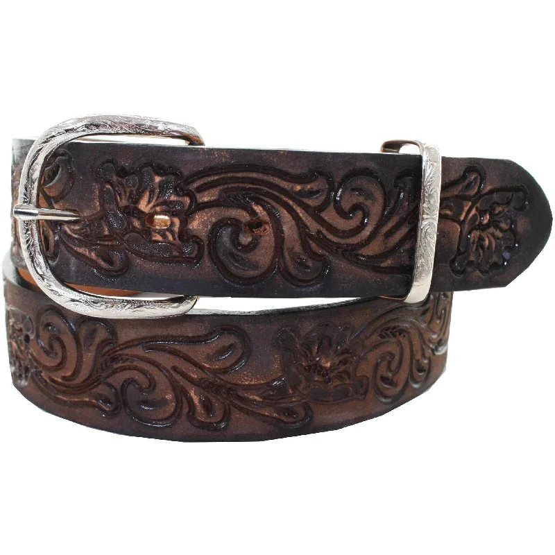 braided leather waist belt for men’s jeans -B967 - Brown Vintage Tooled Belt