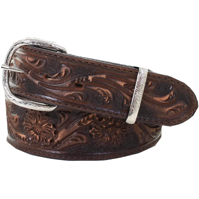 soft leather waist belt for casual outfits -B968 - Fast Ship Brown Vintage Tooled Belt