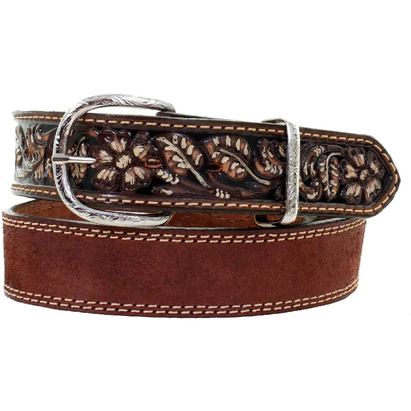 chic waist belt with shiny buckle -B994 - Brown Rough Out Tooled Belt