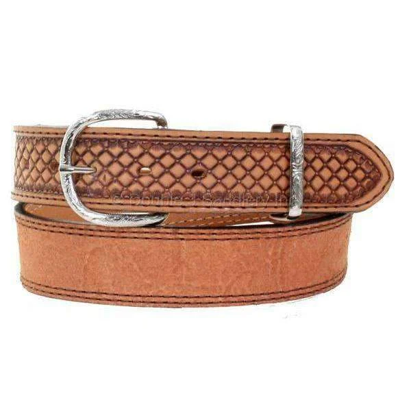 women’s wide belt with floral pattern -B997 - Natural Rough Out Belt