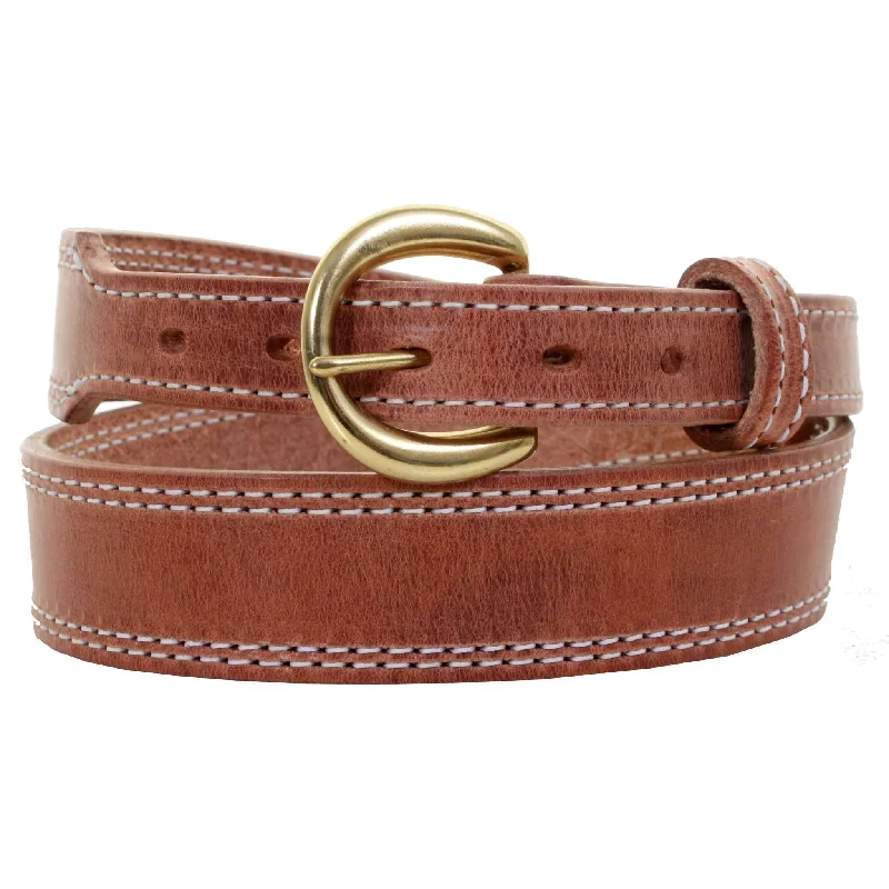 leather belt for office trousers with small buckle -B998 - Harness Leather Tapered Stitched Belt