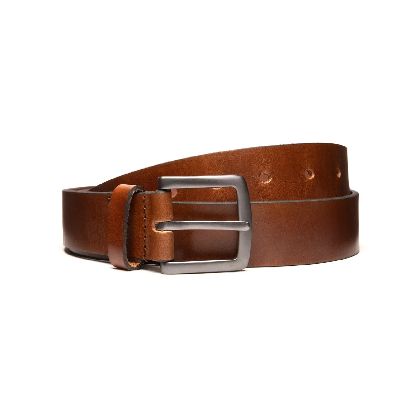 belt for jeans with decorative buckle -Leather Belt | Cognac