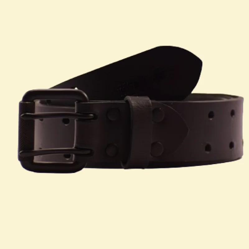 men’s classic leather belt with automatic buckle -belt - matt black double pin