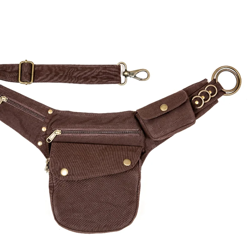 wide waist belt with embroidered design -Canvas Hip Bag - Dark Brown