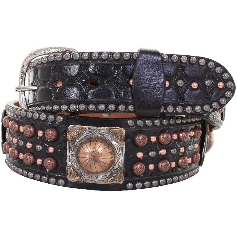 adjustable leather waist belt with buckle -CLEARANCE - Black Leather Studded Belt - B192