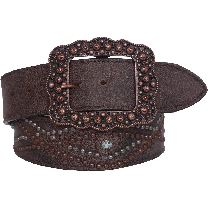 soft leather belt for business attire -CLEARANCE - Brown Bomber Studded Belt - B736