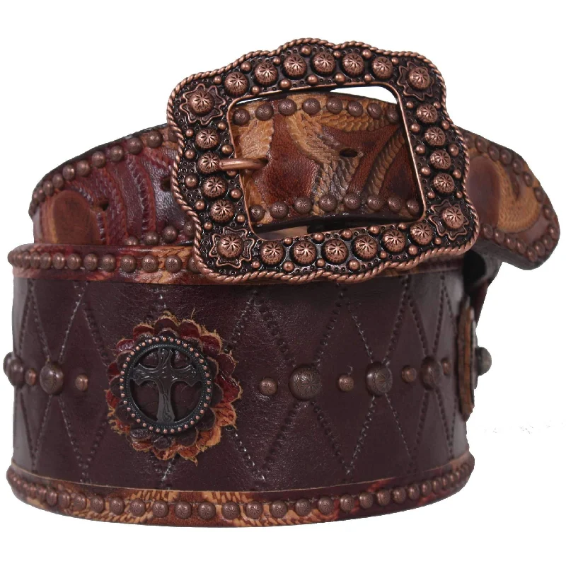 belt with buckle for formal pants -CLEARANCE - Brown Quilted Nappa Leather 3 Piece Belt - B227