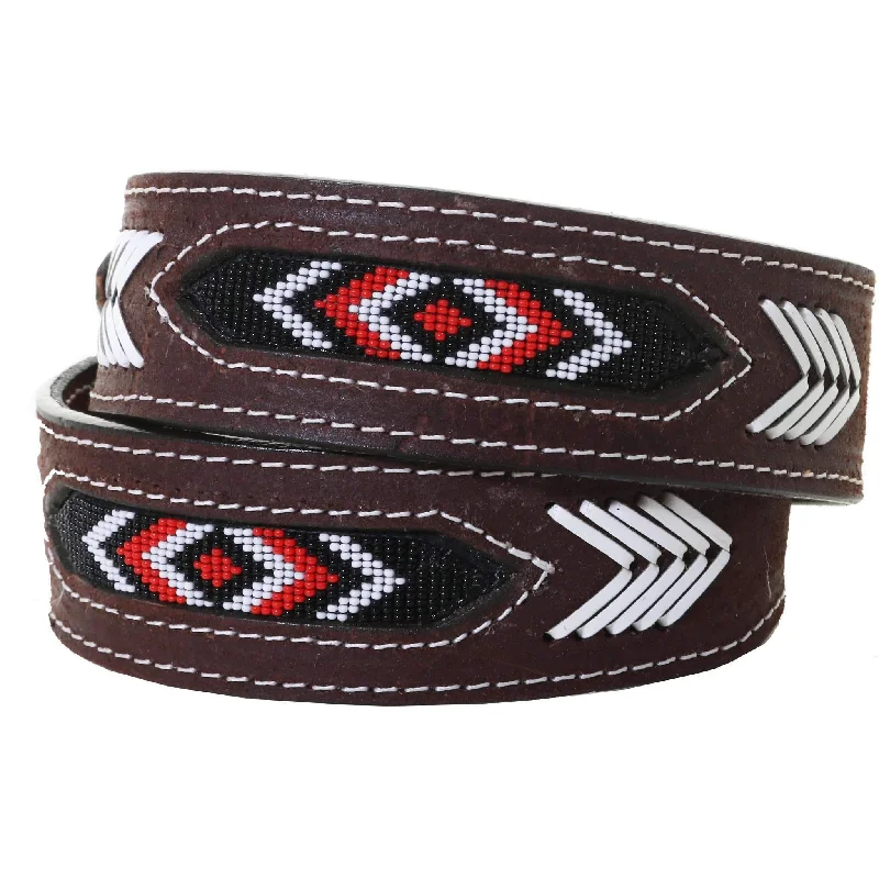 casual elastic waist belt with buckle -CLEARANCE - Brown Rough Out Beaded Belt - B1015