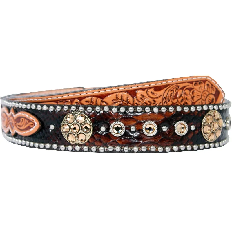 leather waist belt with large studs -CLEARANCE - Brown Snake Studded Belt - B062