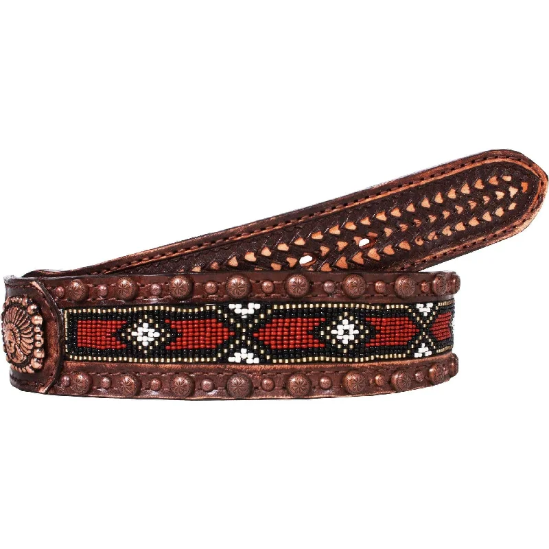 comfortable waist belt for long dresses -CLEARANCE - Brown Vintage Beaded Inlay Belt - B777