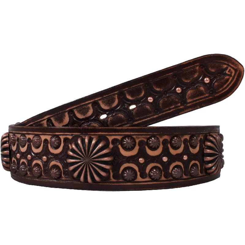 women’s leather waist belt with pearl accents -CLEARANCE - Brown Vintage Leather Studded Belt - B794