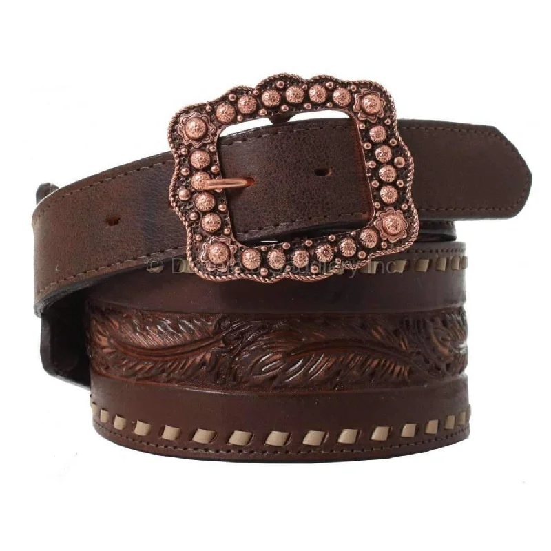 casual waist belt for formal wear -CLEARANCE - Brown Vintage Tooled 3 Piece Belt - B841