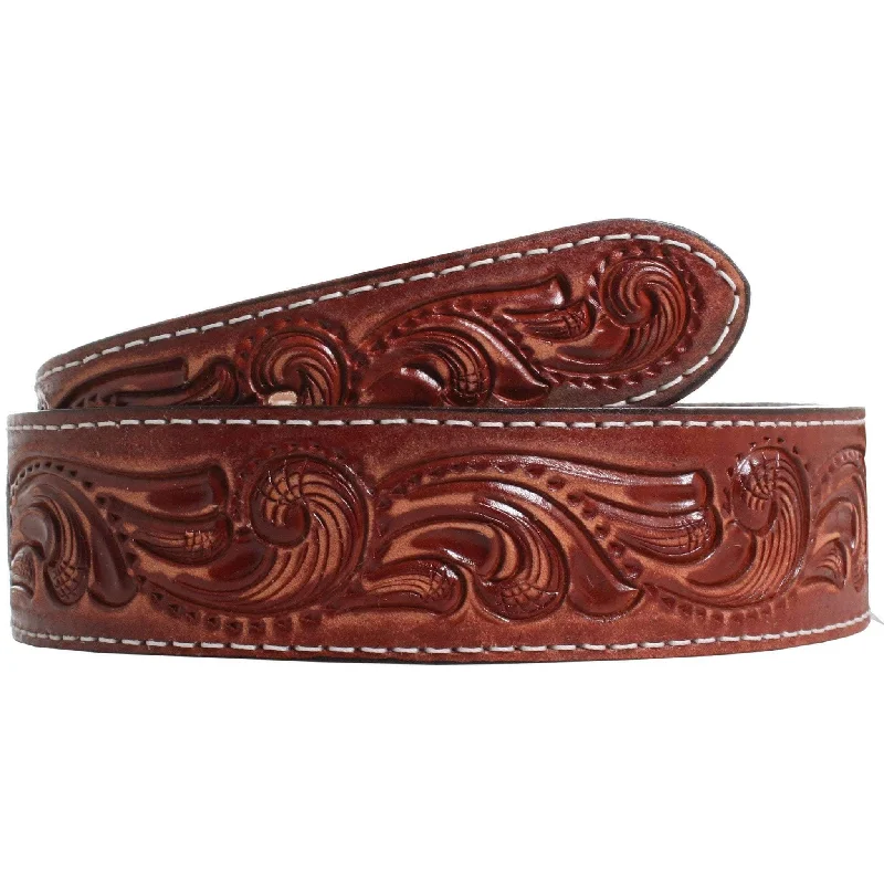 leather waist belt for skirts and dresses -CLEARANCE - Cognac Vintage Tooled Belt - B832