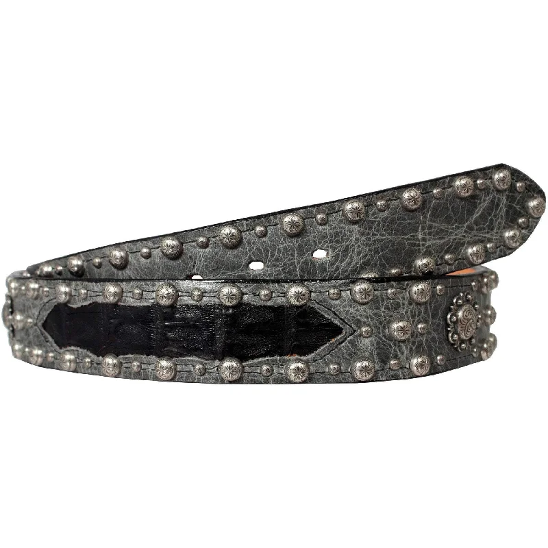 women’s statement leather waist belt -CLEARANCE - Grey Distressed Leather Studded Belt - B007