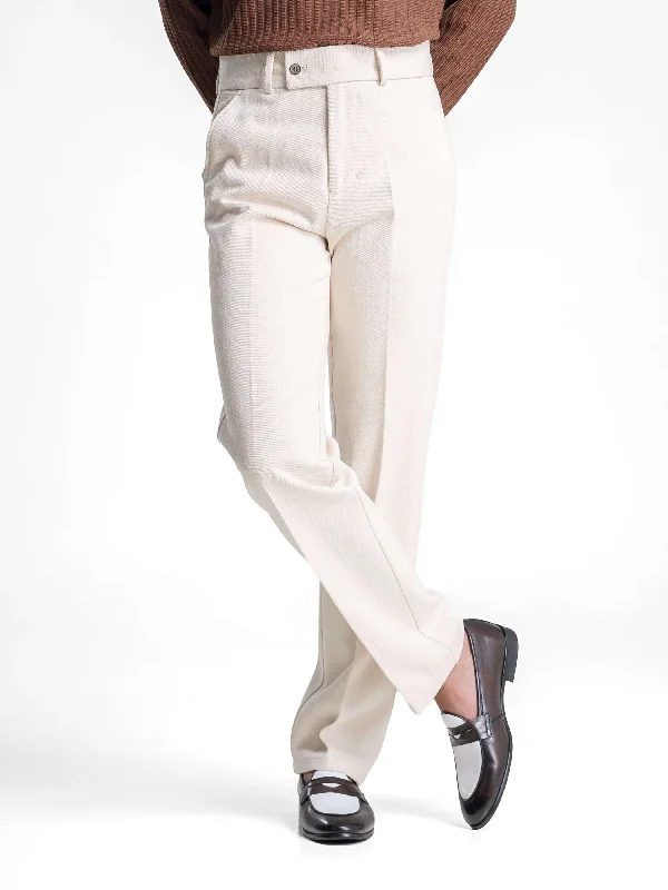 high waist leather belt with detailed stitching -Jose Straight Cut Trousers - Off White