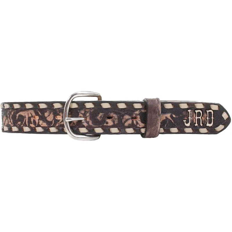 elegant leather belt for business attire -KB19 - FAST SHIP Brown Vintage Tooled Kids Belt With Initials