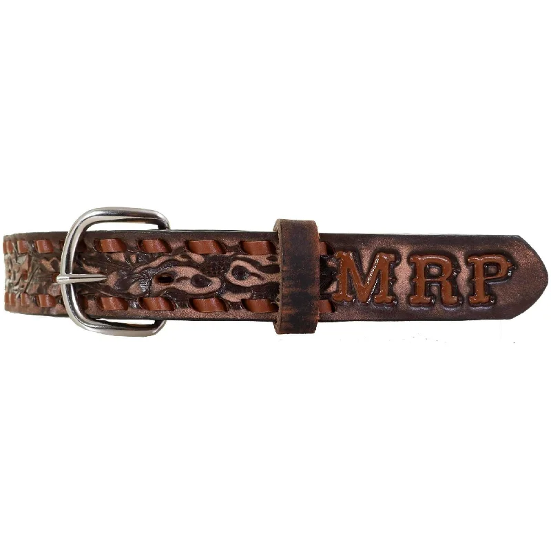 brown woven leather belt for men -KB20 - FAST SHIP Brown Vintage Tooled Kids Belt w/Initials