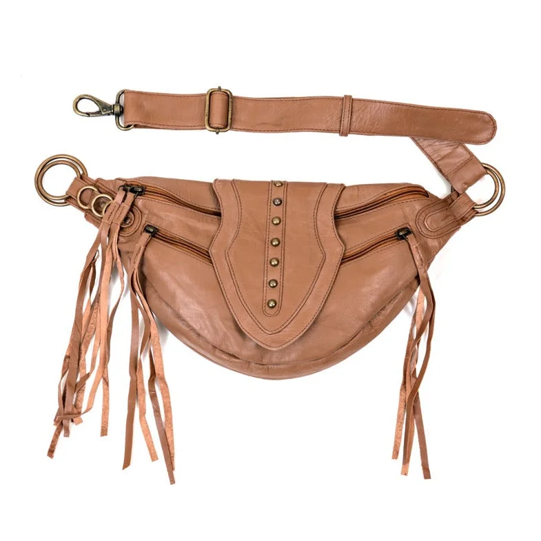 luxury waist belt with vintage design -Leather Arrow Bag | Almond Tan