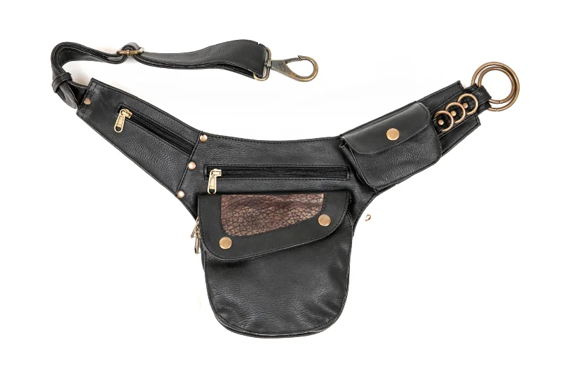 unique waist belt for evening wear -Leather Hip Bag - Black & Gold Pocket