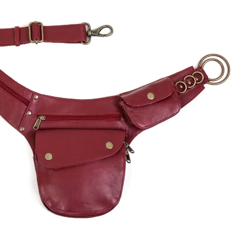 waist belt with leather and fabric mix -Leather Hip Bag | Deep Cherry