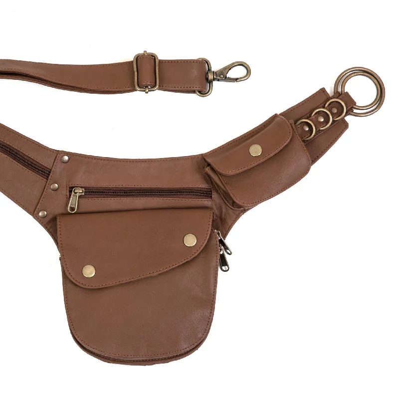 stylish black waist belt for jeans -Leather Hip Bag | Saddle Brown