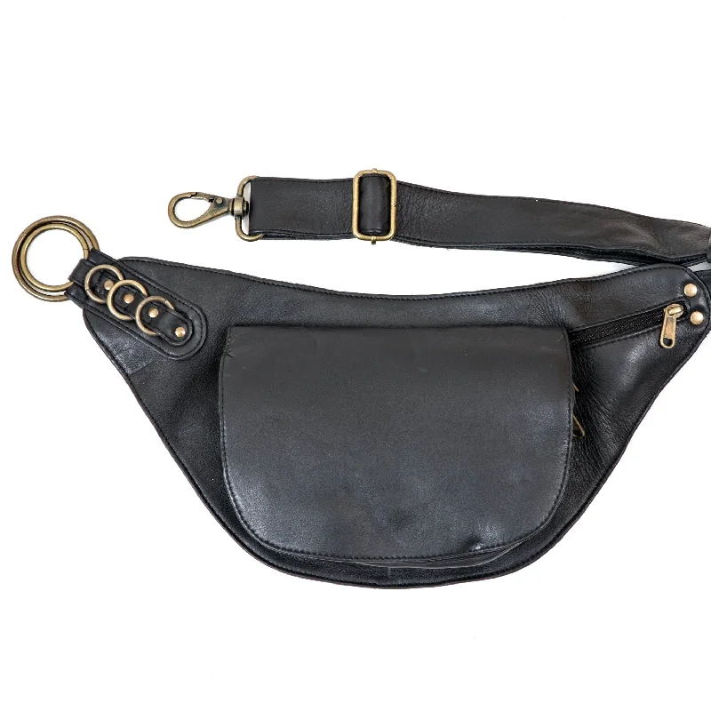 leather waist belt with smooth texture -Leather Nelya Belt | Black