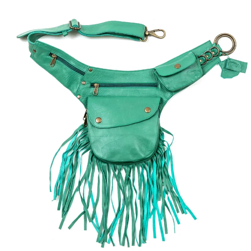 soft leather waist belt for casual outfits -Leather Tassel Belt - Mint Julep