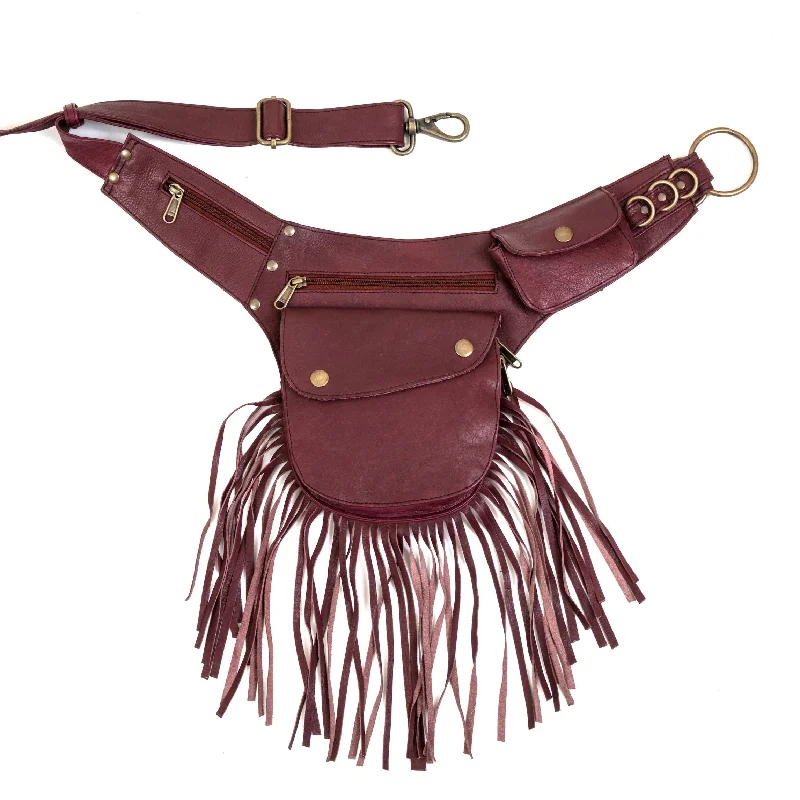 women’s waist belt with chain detail -Leather Tassel Belt | Pomegranate