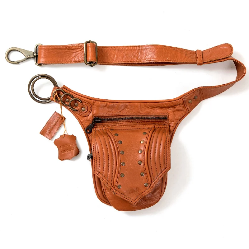 stylish leather waist belt with buckle -Leather Trapp Belt - Maple