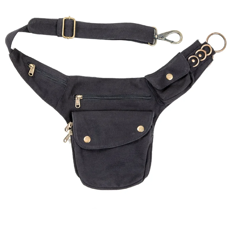 wide elastic waist belt for jeans -Canvas Hip Bag - Black