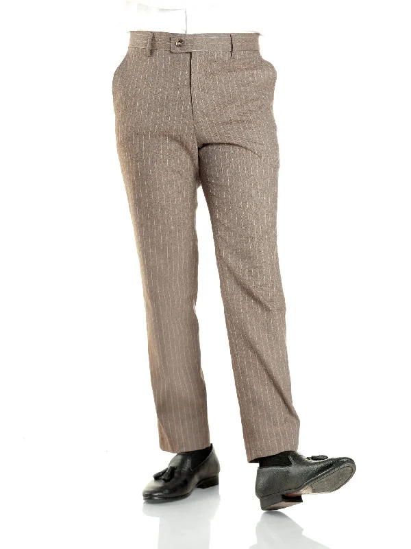 waist belt with subtle gold accents -Trousers With Belt Loop -  Brown Pinstripes (Stretchable)