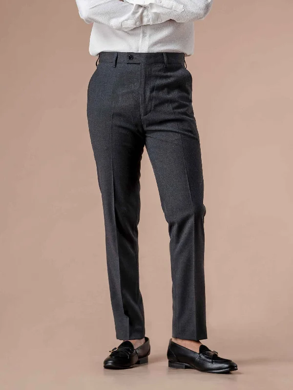 elastic belt for casual pants -Trousers With Belt Loop - Dark Grey Plain (Stretchable)