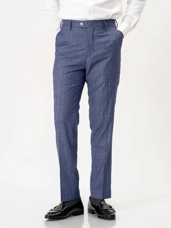 belt with buckle for formal pants -Trousers With Belt Loop - Iris Blue Stripes (Stretchable)