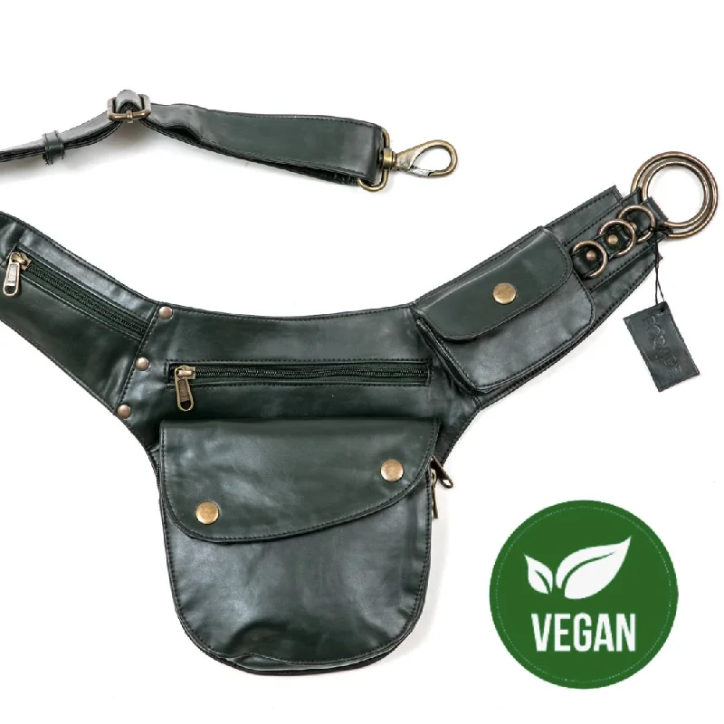 belt with pearl detail for office wear -Vegan Leather Hip Bag - Pewter Green