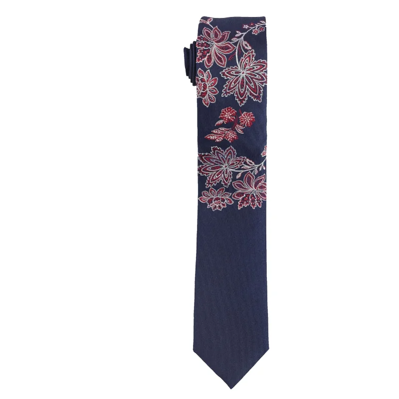 luxury silk office tie options-bar III Mens Embroidered Flower Self-tied Necktie, Blue, One Size - One Size