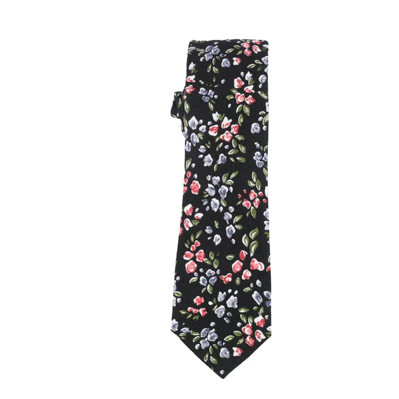 premium designer silk neckties-bar III Mens Spring Floral Skinny Self-tied Necktie, Black, One Size - One Size